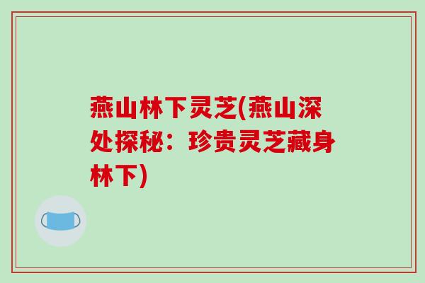 燕山林下灵芝(燕山深处探秘：珍贵灵芝藏身林下)