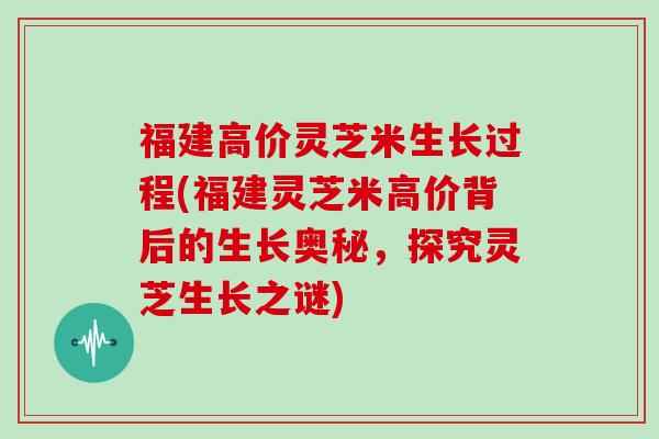 福建高价灵芝米生长过程(福建灵芝米高价背后的生长奥秘,探究灵芝生长之谜) 福建高价灵芝米生长过程(福建灵芝米高价背后的生长奥秘,探究灵芝生长之谜)