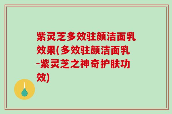紫灵芝多效驻颜洁面乳效果(多效驻颜洁面乳-紫灵芝之神奇护肤功效) 紫灵芝多效驻颜洁面乳效果(多效驻颜洁面乳-紫灵芝之神奇护肤功效)