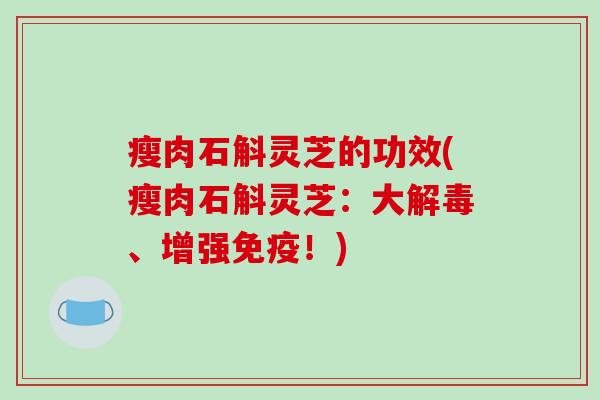 瘦肉石斛灵芝的功效(瘦肉石斛灵芝:大、增强免疫!) 瘦肉石斛灵芝的功效(瘦肉石斛灵芝:大、增强免疫!)
