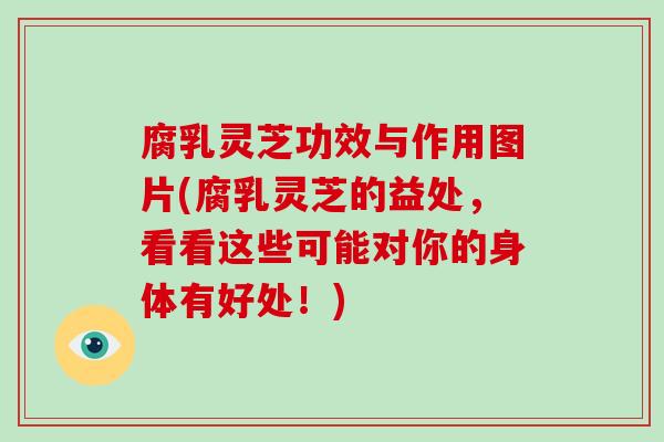 腐乳灵芝功效与作用图片(腐乳灵芝的益处,看看这些可能对你的身体有好处!) 腐乳灵芝功效与作用图片(腐乳灵芝的益处,看看这些可能对你的身体有好处!)