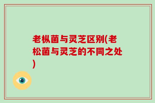 老枞菌与灵芝区别(老松菌与灵芝的不同之处) 老枞菌与灵芝区别(老松菌与灵芝的不同之处)