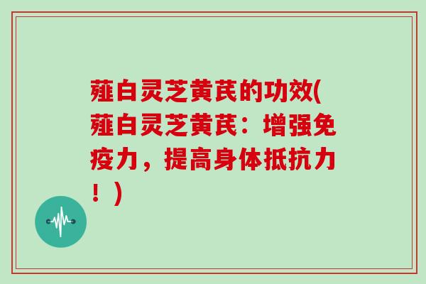 薤白灵芝黄芪的功效(薤白灵芝黄芪:增强免疫力,提高身体抵抗力!) 薤白灵芝黄芪的功效(薤白灵芝黄芪:增强免疫力,提高身体抵抗力!)
