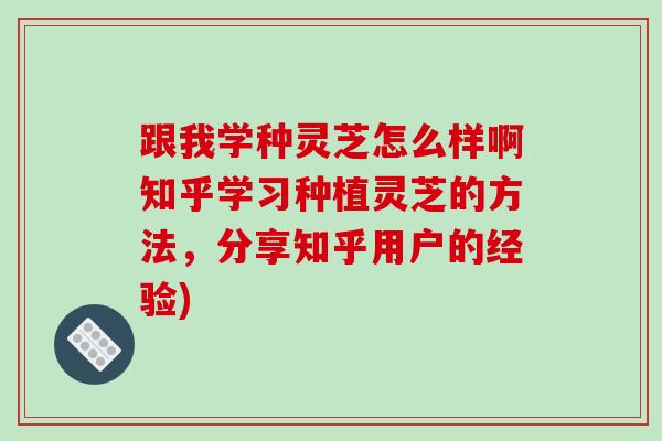 跟我学种灵芝怎么样啊知乎学习种植灵芝的方法,分享知乎用户的经验) 跟我学种灵芝怎么样啊知乎学习种植灵芝的方法,分享知乎用户的经验)