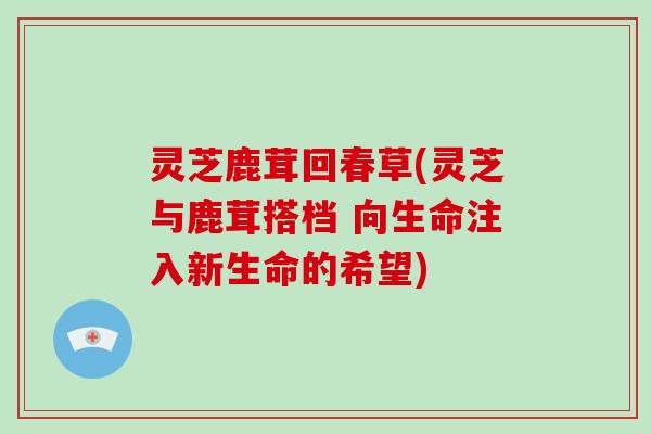 灵芝鹿茸回春草(灵芝与鹿茸搭档 向生命注入新生命的希望)
