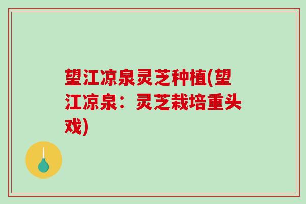 望江凉泉灵芝种植(望江凉泉：灵芝栽培重头戏)