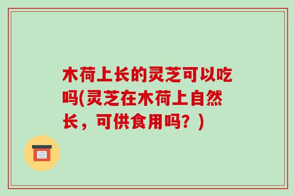 木荷上长的灵芝可以吃吗(灵芝在木荷上自然长，可供食用吗？)