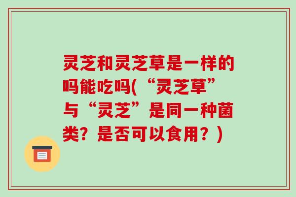 灵芝和灵芝草是一样的吗能吃吗(“灵芝草”与“灵芝”是同一种菌类？是否可以食用？)