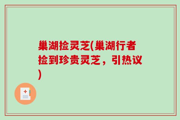 巢湖捡灵芝(巢湖行者捡到珍贵灵芝，引热议)