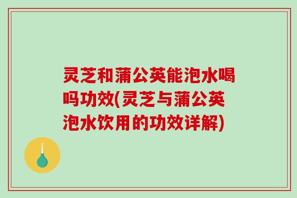 灵芝和蒲公英能泡水喝吗功效(灵芝与蒲公英泡水饮用的功效详解)