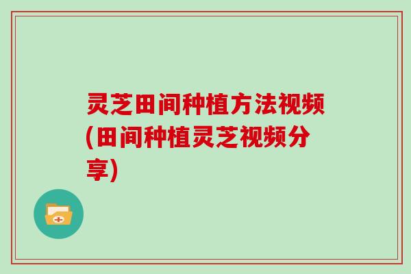 灵芝田间种植方法视频(田间种植灵芝视频分享)