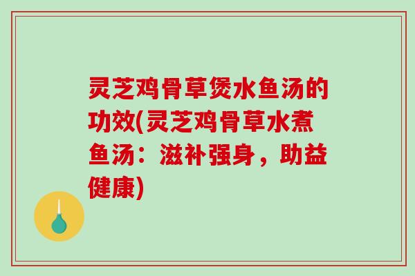 灵芝鸡骨草煲水鱼汤的功效(灵芝鸡骨草水煮鱼汤：滋补强身，助益健康)