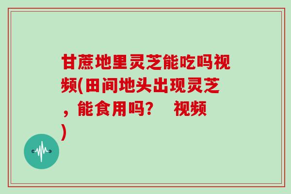 甘蔗地里灵芝能吃吗视频(田间地头出现灵芝，能食用吗？  视频)