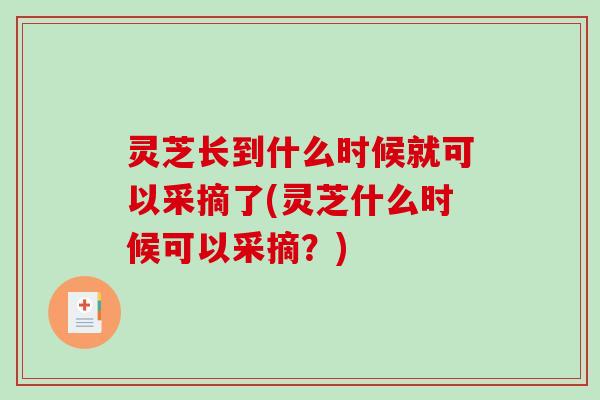 灵芝长到什么时候就可以采摘了(灵芝什么时候可以采摘？)