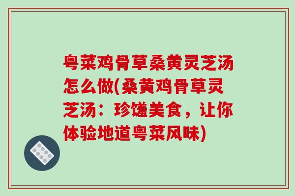 粤菜鸡骨草桑黄灵芝汤怎么做(桑黄鸡骨草灵芝汤：珍馐美食，让你体验地道粤菜风味)