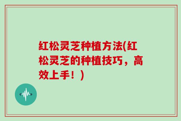 红松灵芝种植方法(红松灵芝的种植技巧，高效上手！)