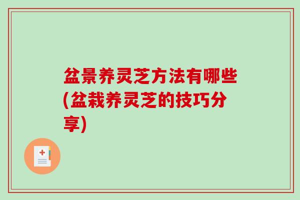 盆景养灵芝方法有哪些(盆栽养灵芝的技巧分享)