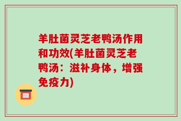 羊肚菌灵芝老鸭汤作用和功效(羊肚菌灵芝老鸭汤：滋补身体，增强免疫力)