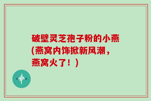 破壁灵芝孢子粉的小燕(燕窝内饰掀新风潮，燕窝火了！)