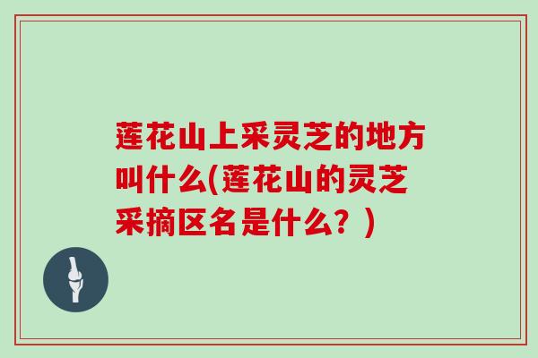 莲花山上采灵芝的地方叫什么(莲花山的灵芝采摘区名是什么？)