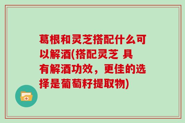 葛根和灵芝搭配什么可以解酒(搭配灵芝 具有解酒功效，更佳的选择是葡萄籽提取物)