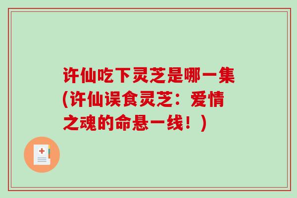 许仙吃下灵芝是哪一集(许仙误食灵芝：爱情之魂的命悬一线！)