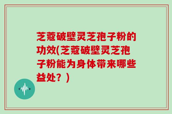 芝蔻破壁灵芝孢子粉的功效(芝蔻破壁灵芝孢子粉能为身体带来哪些益处？)