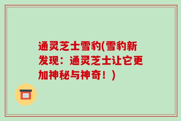通灵芝士雪豹(雪豹新发现：通灵芝士让它更加神秘与神奇！)