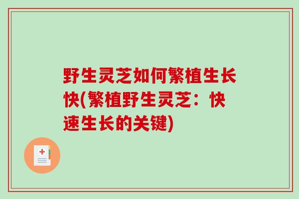 野生灵芝如何繁植生长快(繁植野生灵芝：快速生长的关键)