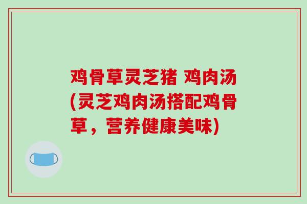 鸡骨草灵芝猪 鸡肉汤(灵芝鸡肉汤搭配鸡骨草，营养健康美味)