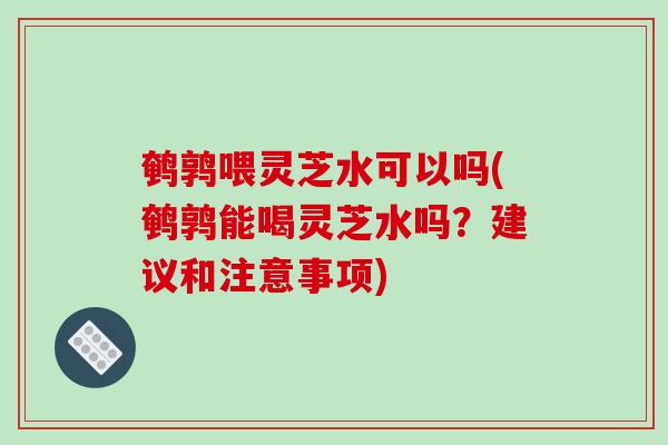 鹌鹑喂灵芝水可以吗(鹌鹑能喝灵芝水吗？建议和注意事项)