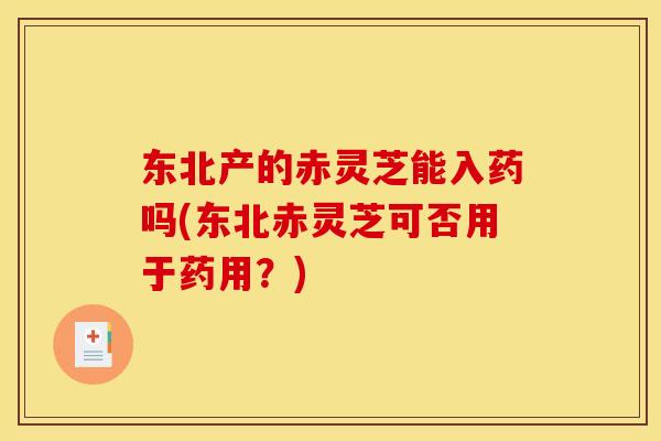 东北产的赤灵芝能入药吗(东北赤灵芝可否用于药用？)